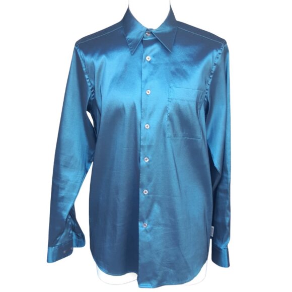 Book's Menswear SZ M Teal Soft Taffeta Men's Button Up Shirt with Sheen - Picture 1 of 10